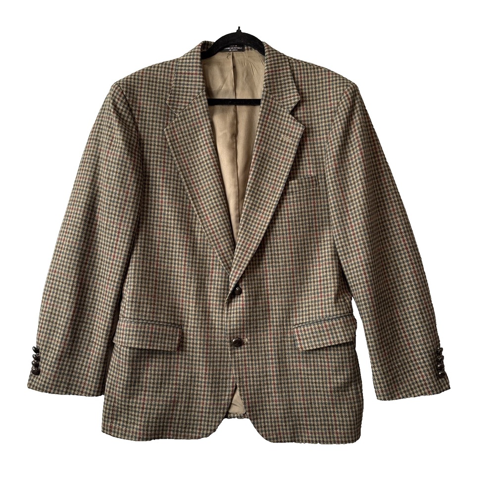 Vtg Arnold Palmer Wool Tweed Blazer Jacket 42R Houndstooth Plaid Ivy Academic